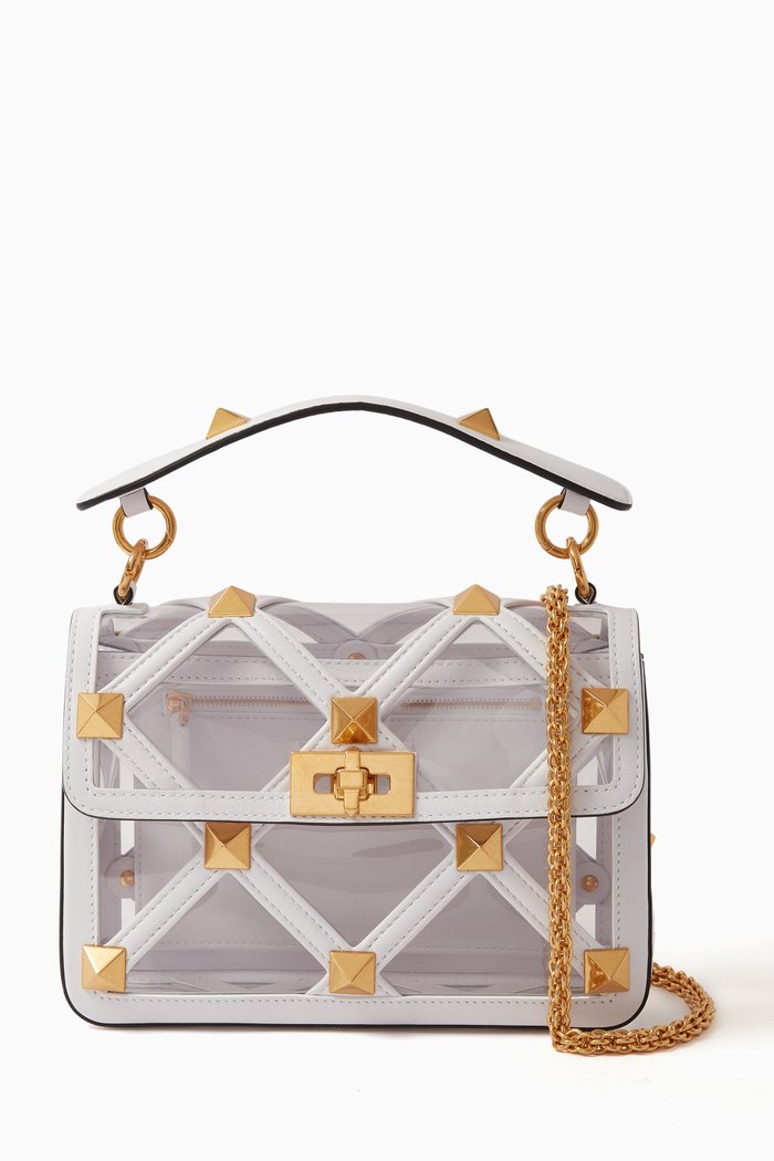 Valentino Garavani Medium Rockstud Shoulder Bag in PVC & Leather, White