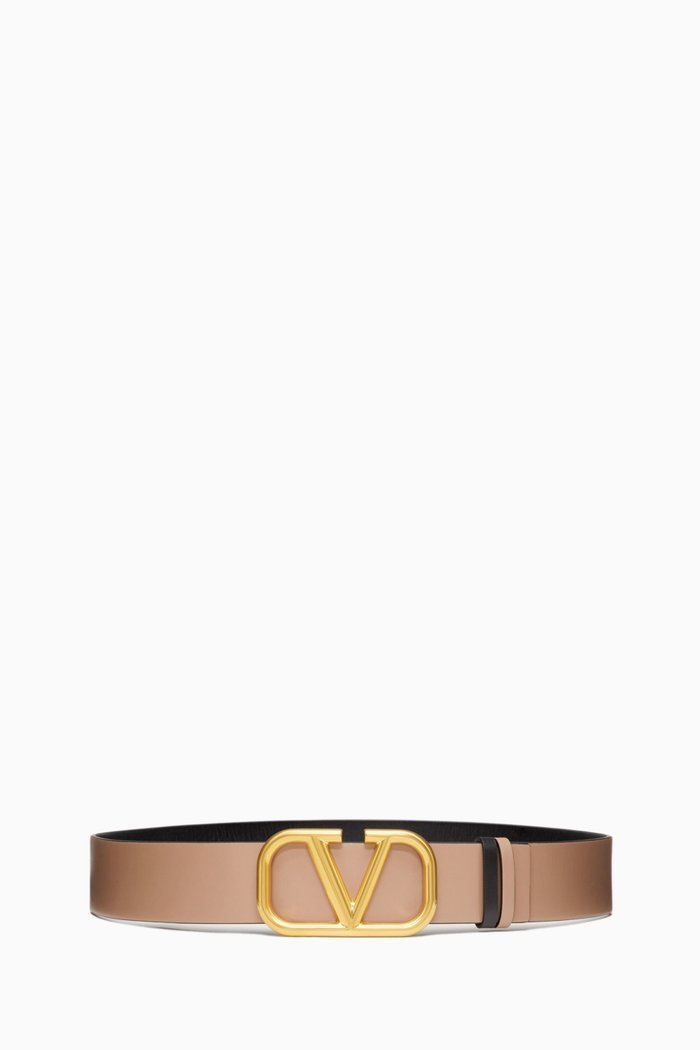 

Valentino Garavani VLOGO Reversible Belt in Glossy Leather, 40mm, Black