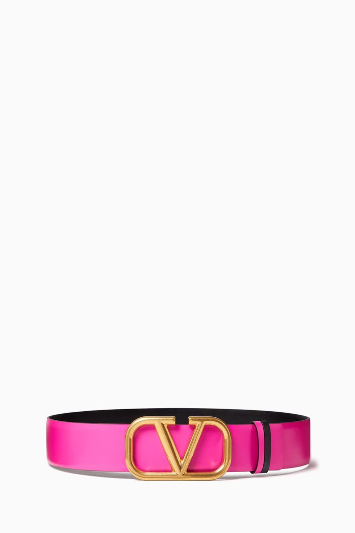

Valentino Garavani VLOGO Reversible Belt in Glossy Leather, 40mm, Pink