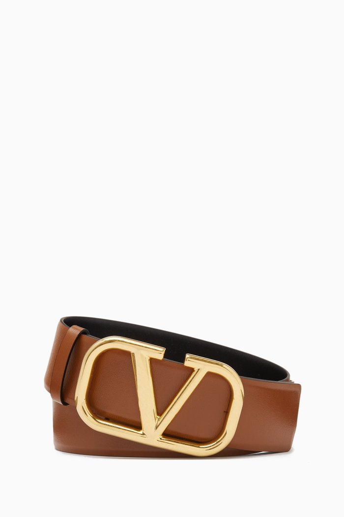 

Valentino Garavani VLOGO Reversible Belt in Glossy Leather, 40mm, Brown