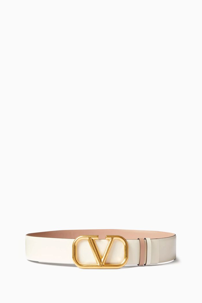 

Valentino Garavani VLOGO Reversible Belt in Glossy Leather, 40mm, Neutral