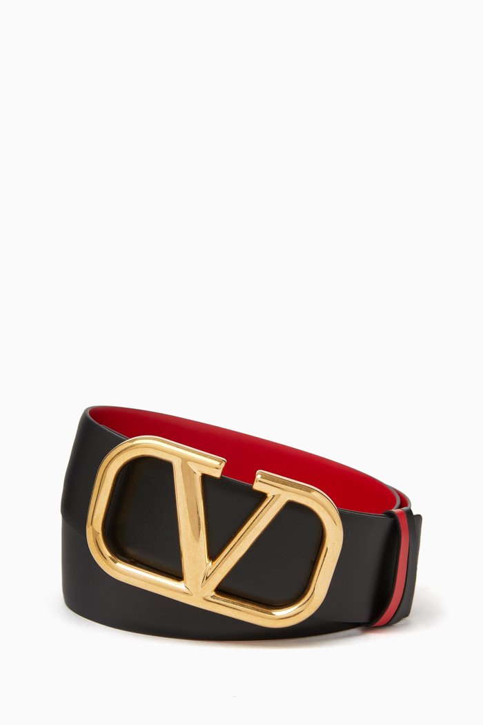 

Valentino Garavani VLOGO Reversible Belt in Glossy Leather, 40mm, Red