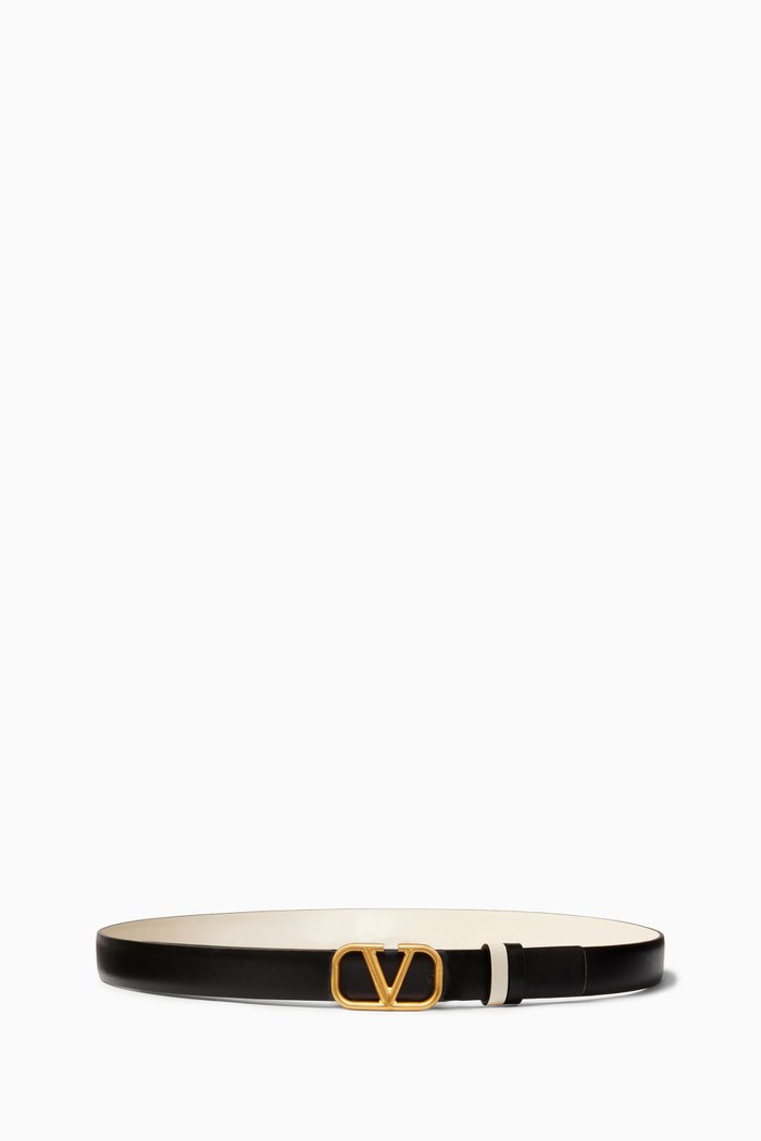 

Valentino Garavani VLOGO Reversible Belt in Glossy Leather, 20mm, Black
