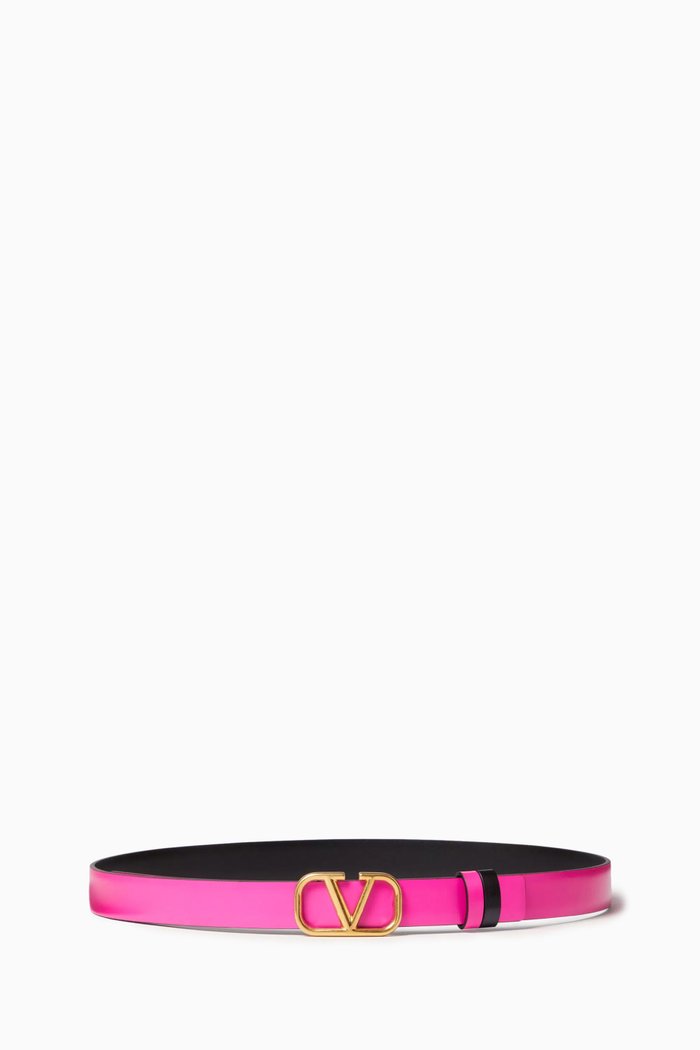 

Valentino Garavani VLOGO Reversible Belt in Glossy Leather, 20mm, Pink