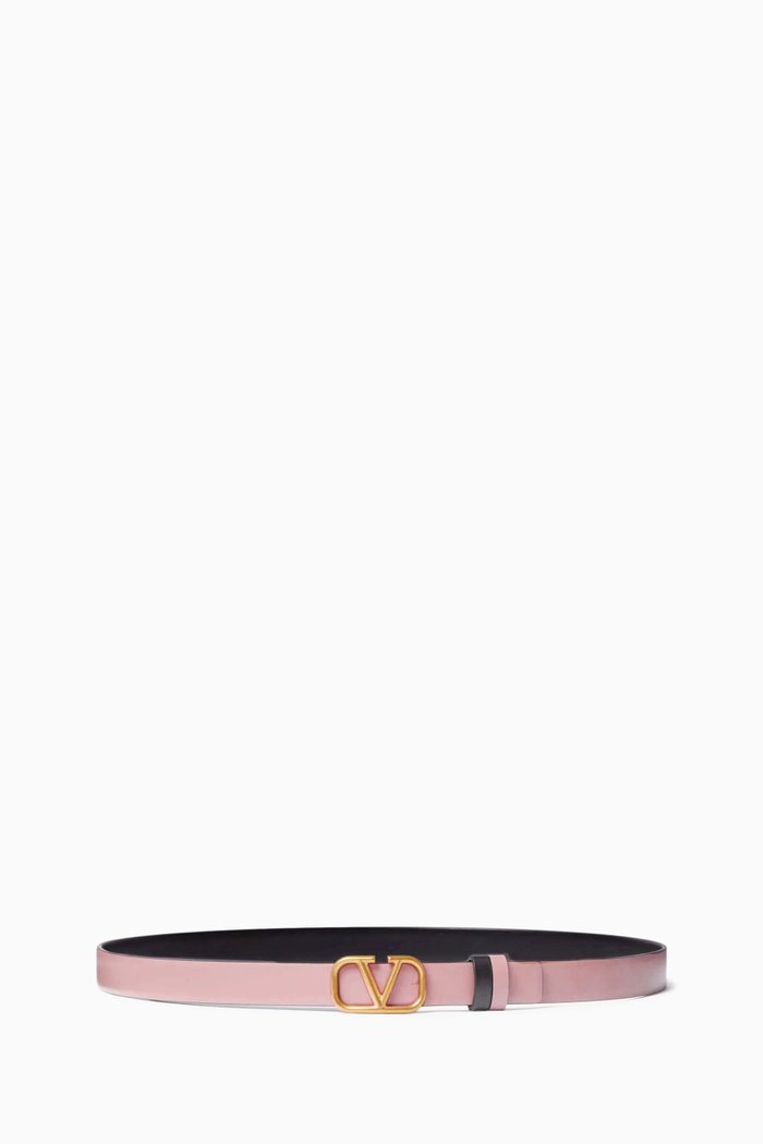 

Valentino Garavani VLOGO Reversible Belt in Glossy Leather, 20mm, Pink