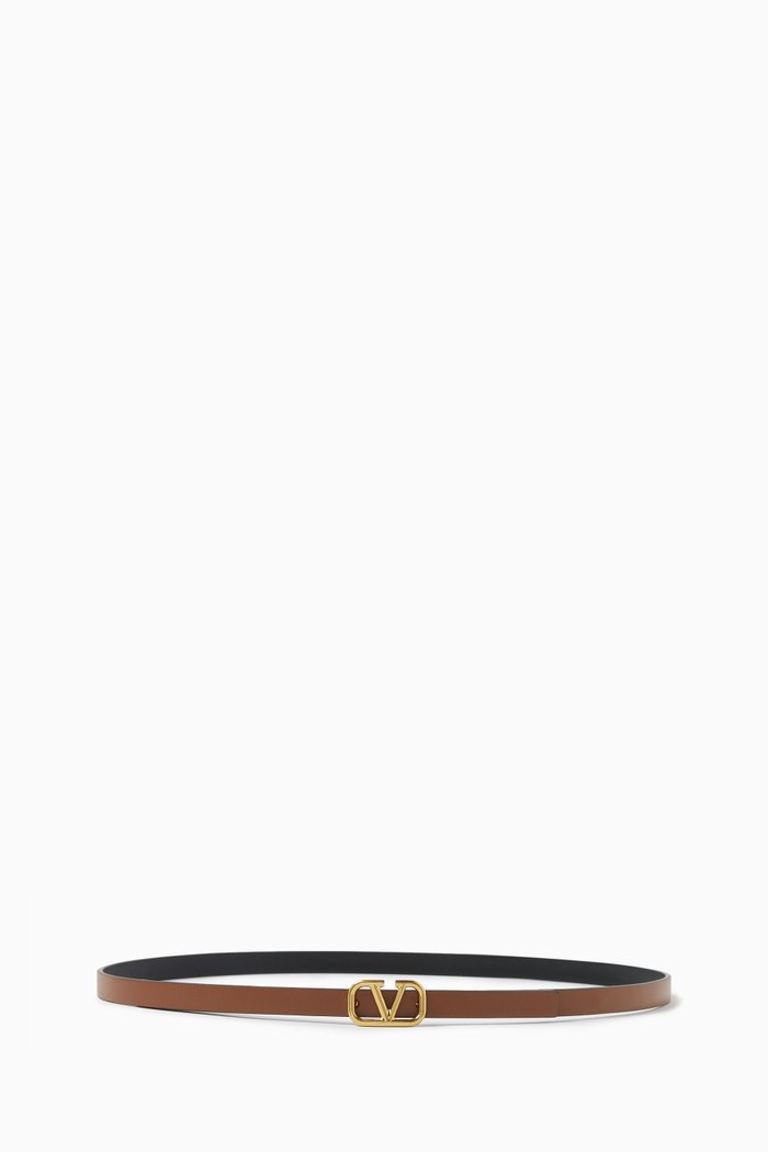 Valentino Garavani VLOGO Reversible Belt in Calfskin Leather, Brown