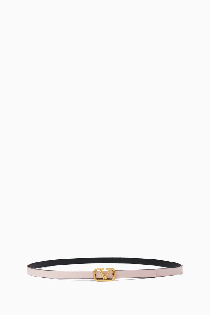 Valentino Garavani VLOGO Reversible Belt in Calfskin Leather, Pink