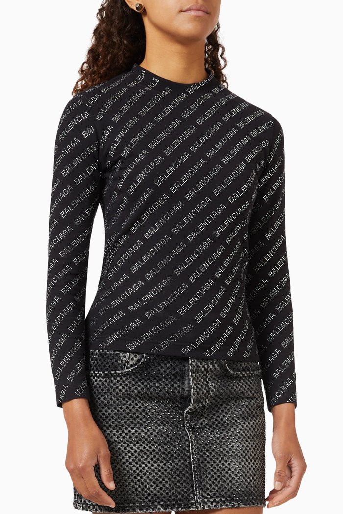 Embellished Logo T-shirt in Jersey, Black