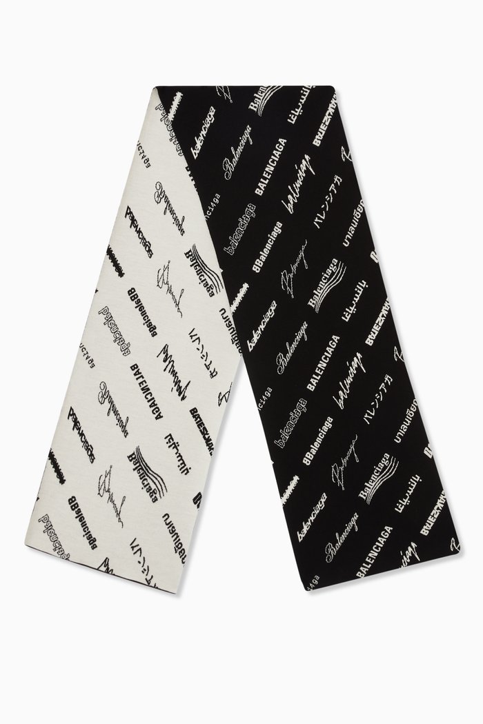 

All-over Logo Scarf in Jacquard Wool Knit, Black