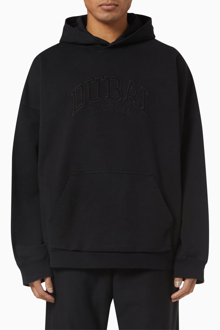

Dubai Wide Fit Hoodie in Cotton Fleece, Black