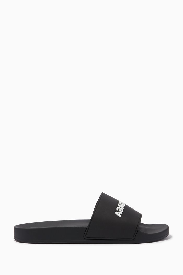 

Logo Pool Slides in Nylon & Rubber, Black
