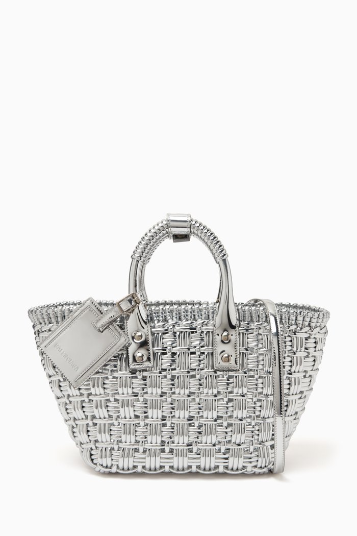 

Bistro Basket XS Tote Bag in Metallic Faux-leather, Silver