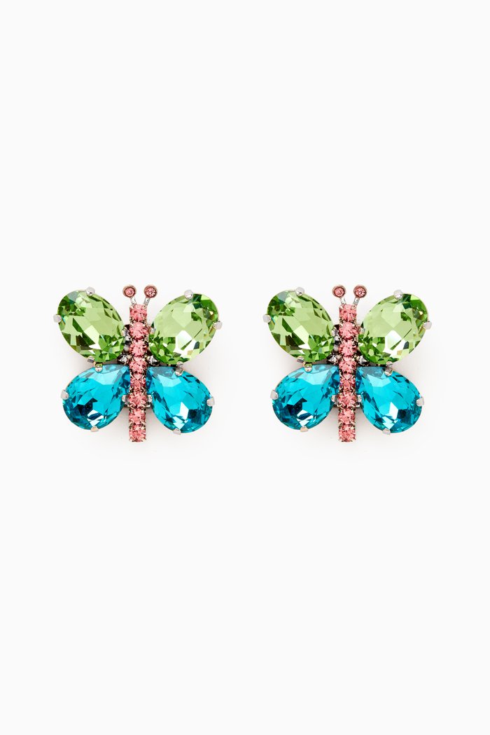 Crystal Butterfly Earrings in Brass, Multicolour