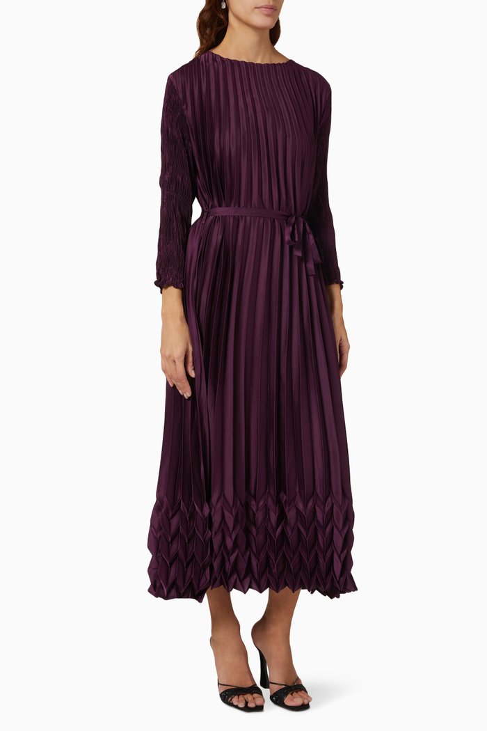 

Emma Pleated Dress in Satin, Purple