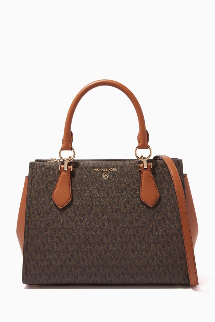 

Medium Marilyn Satchel Bag in Signature Logo Canvas, Brown