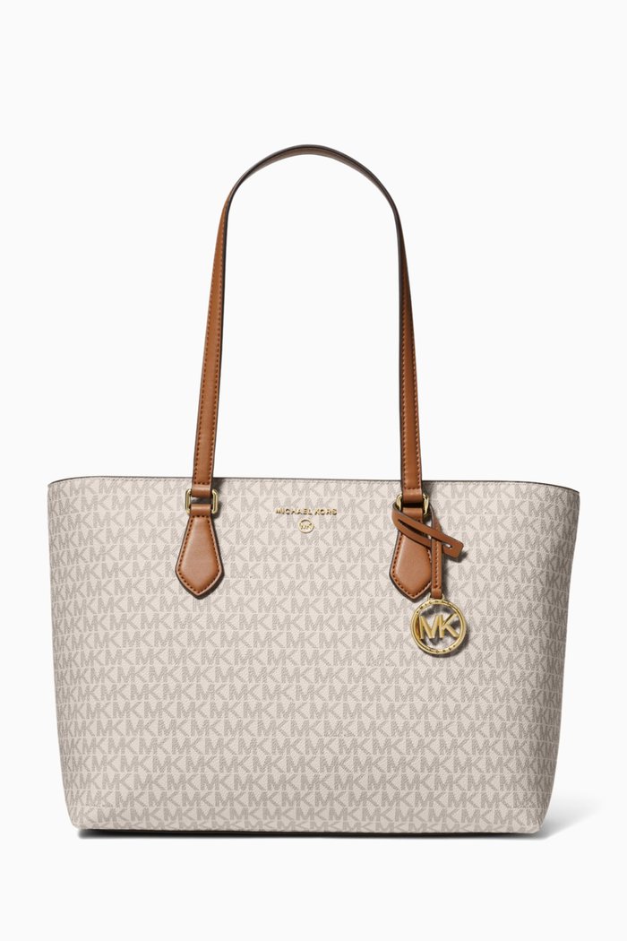 

Large Valerie Tote Bag in Signature Monogram Canvas, White