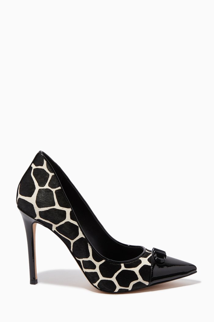 

Parker 100 Pumps in Calf Hair & Patent Leather, Black