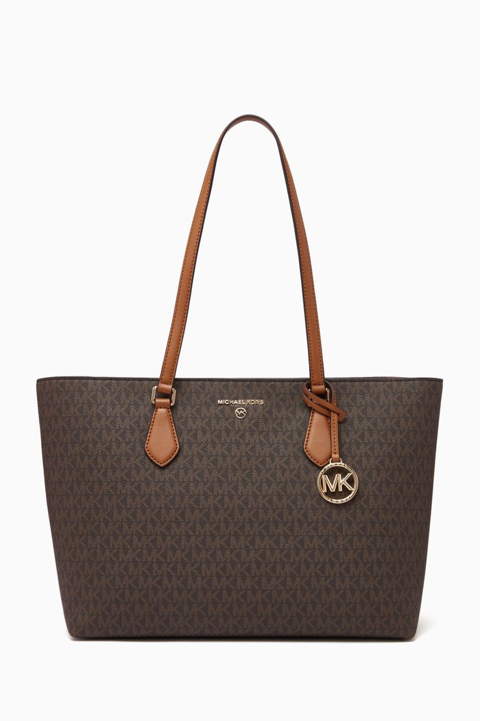 

Large Valerie Tote Bag in Signature Monogram Canvas, Brown