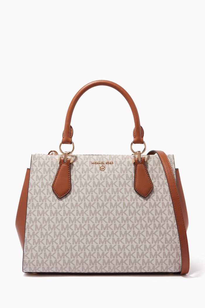 

Medium Marilyn Satchel Bag in Signature Logo Canvas, White