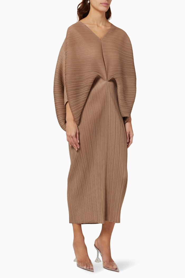 

Aika Midi Dress in Plissé, Brown