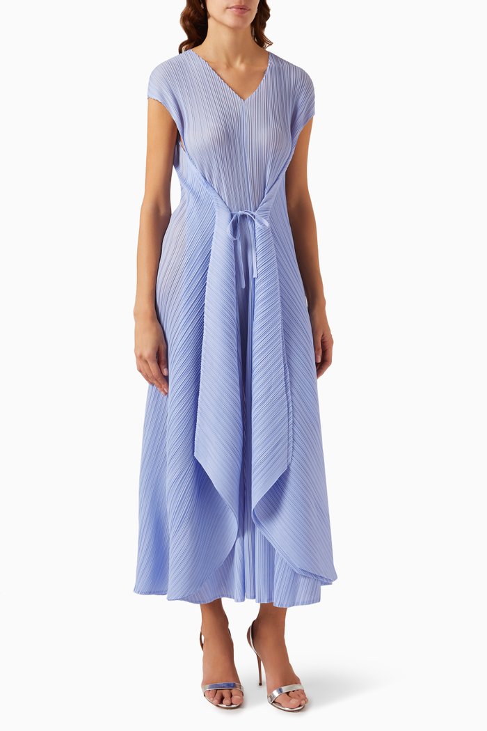 

Lily Draped Midi Dress in Plissé, Blue