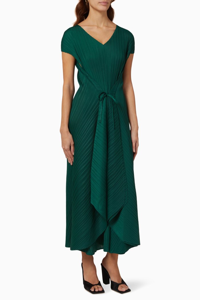 

Lily Draped Midi Dress in Plissé, Green