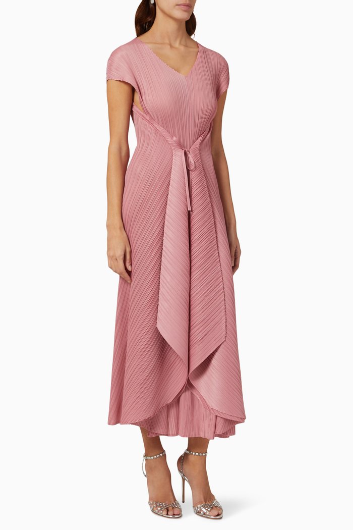 

Lily Draped Midi Dress in Plissé, Pink