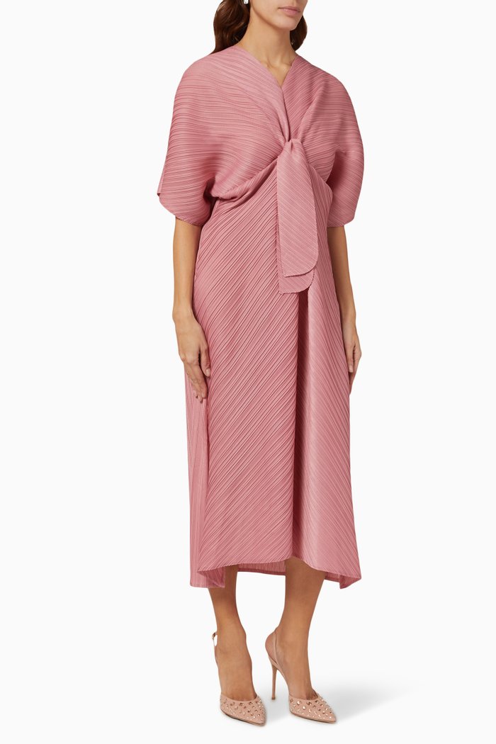 

Mia Tie-front Midi Dress in Plissé, Pink