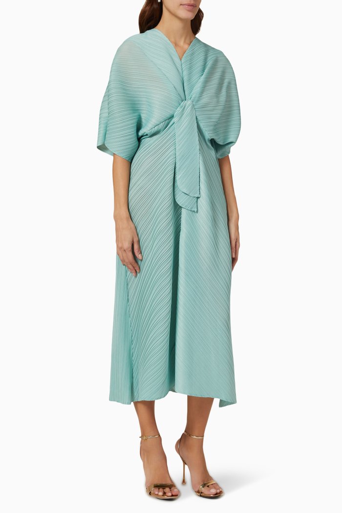 

Mia Tie-front Midi Dress in Plissé, Green
