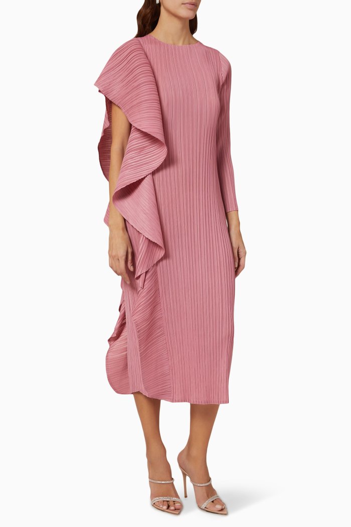 

Serena Ruffled Midi Dress in Plissé, Pink