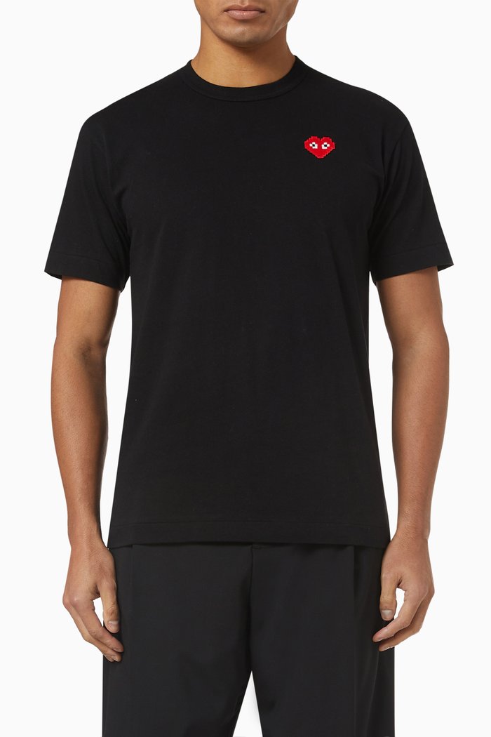 

x Invader Pixel Heart Embroidered T-shirt in Cotton, Black