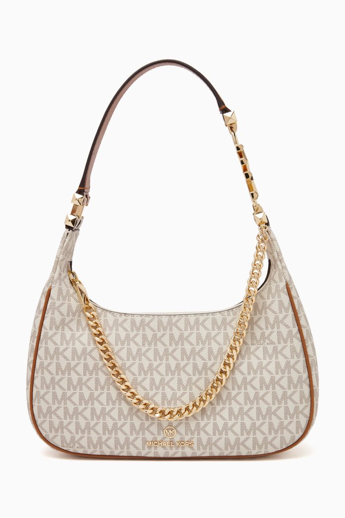 

Small Piper Pouchette Bag in Signature Logo Canvas, White