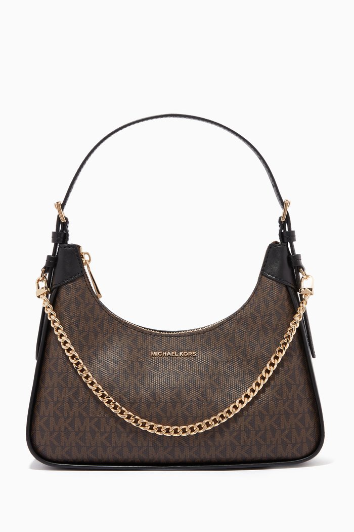 

Small Wilma Pouchette Bag in Logo Canvas, Brown