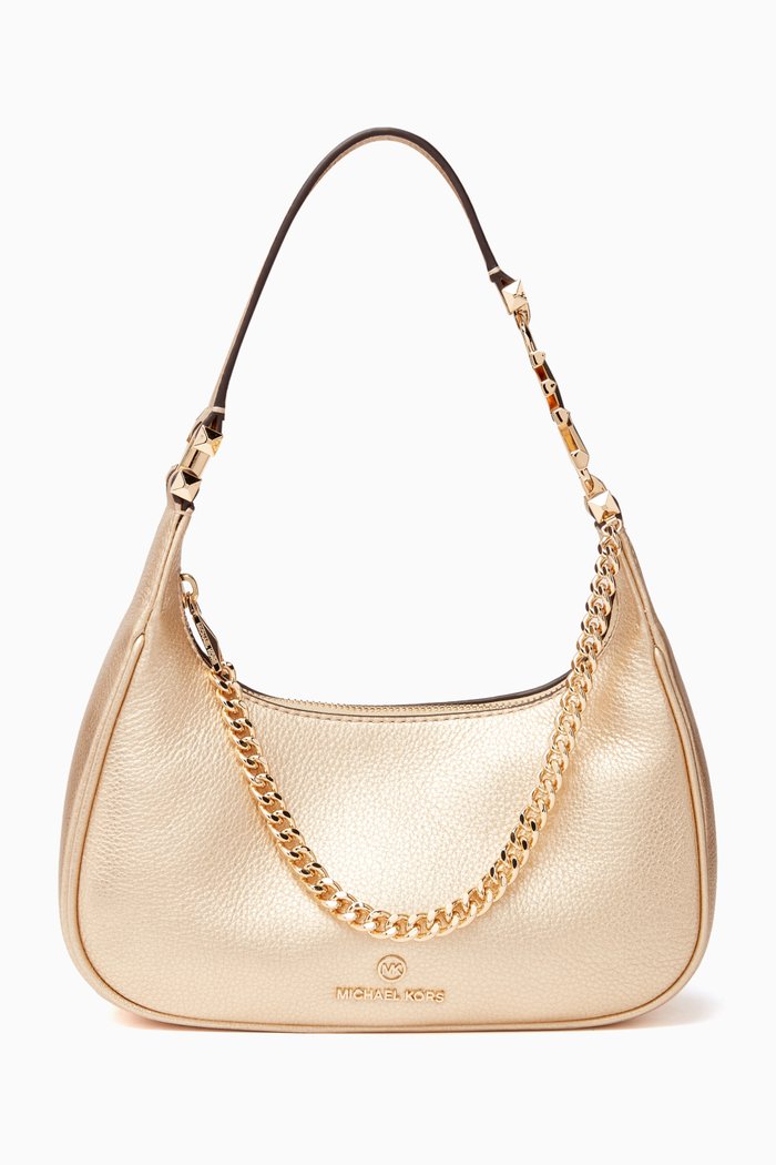 

Small Piper Pouchette Bag in Metallic Leather, Gold
