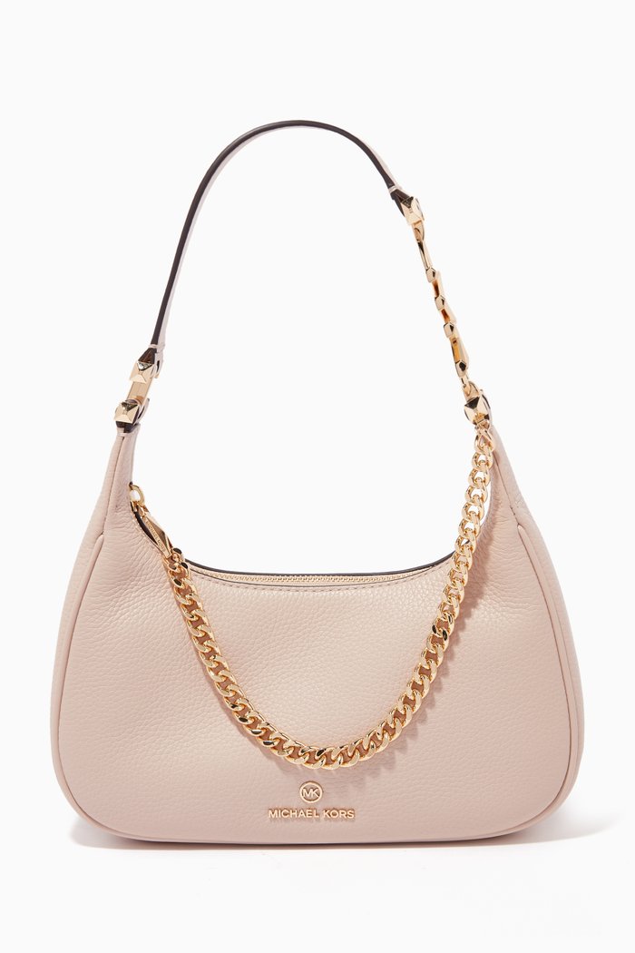 

Small Piper Pouchette Bag in Pebbled Leather, Pink