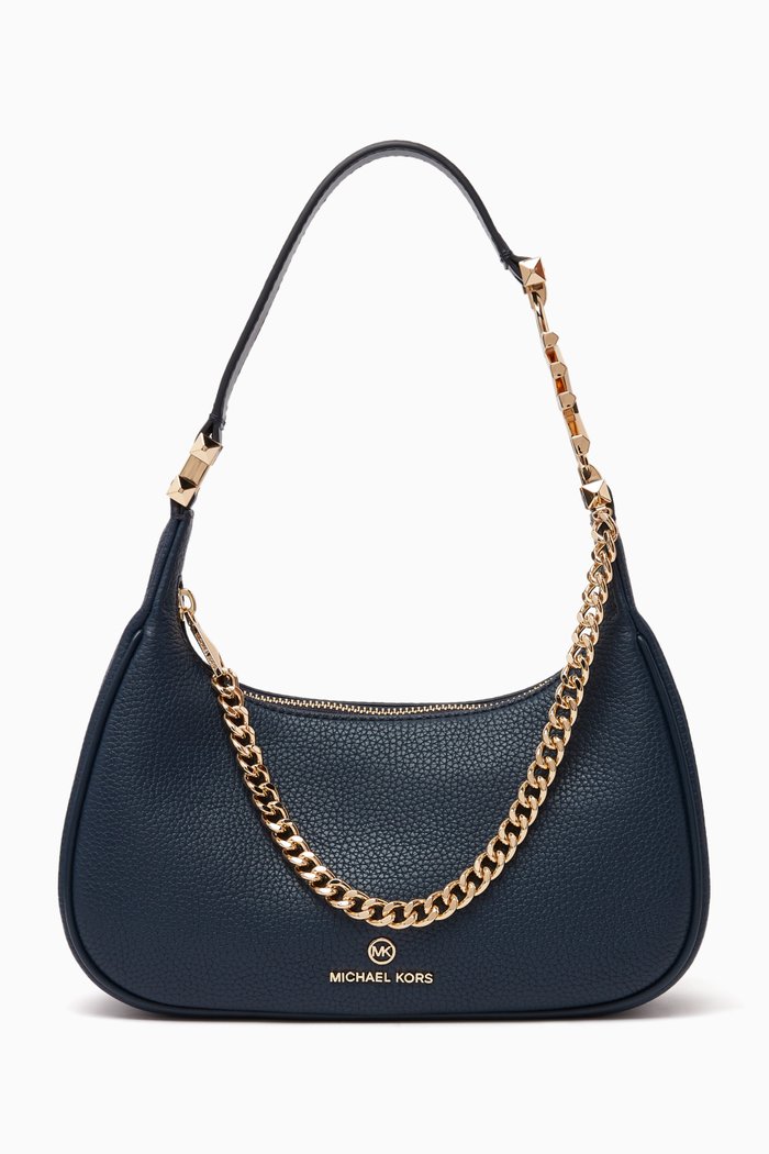 

Small Piper Pouchette Bag in Pebbled Leather, Blue