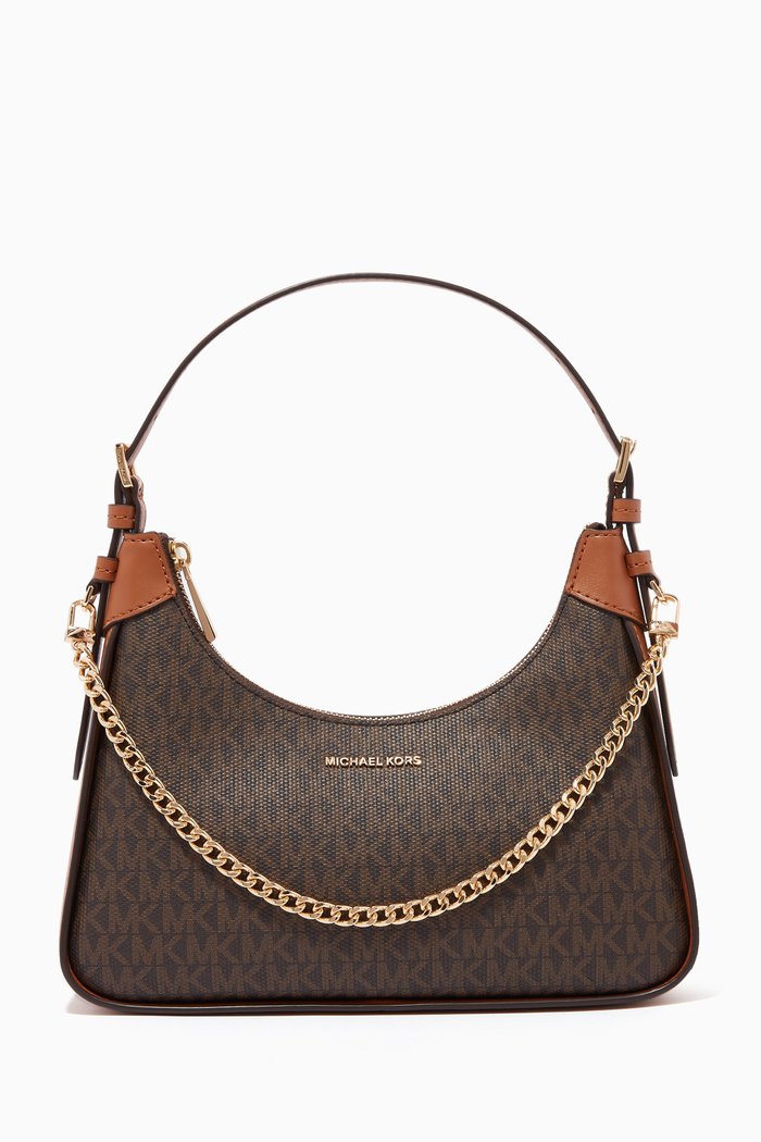 

Small Wilma Pouchette Bag in Logo Canvas, Brown