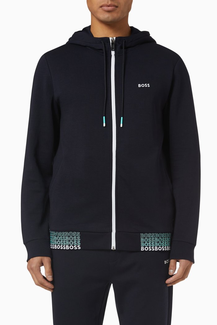 Logo Hoodie in Cotton Jersey, Blue