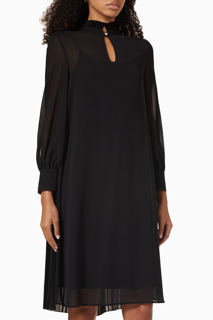

Pleated Ruffle Dress in Recycled Fabric, Black