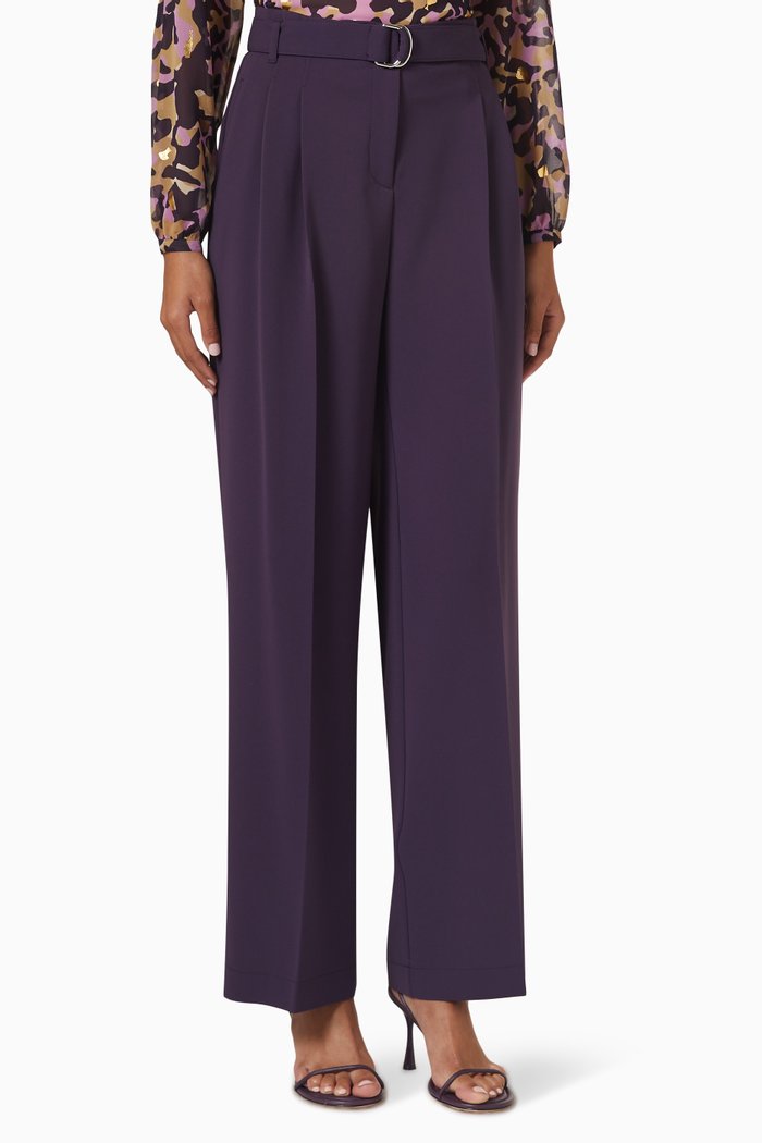 

High-rise Belted Pants in Japanese Crepe, Purple
