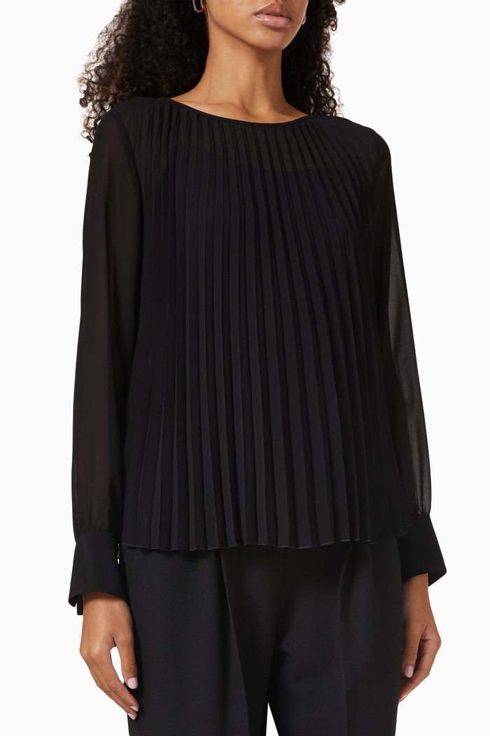 

Pleated Wide-neck Top in Recycled Fabric, Black