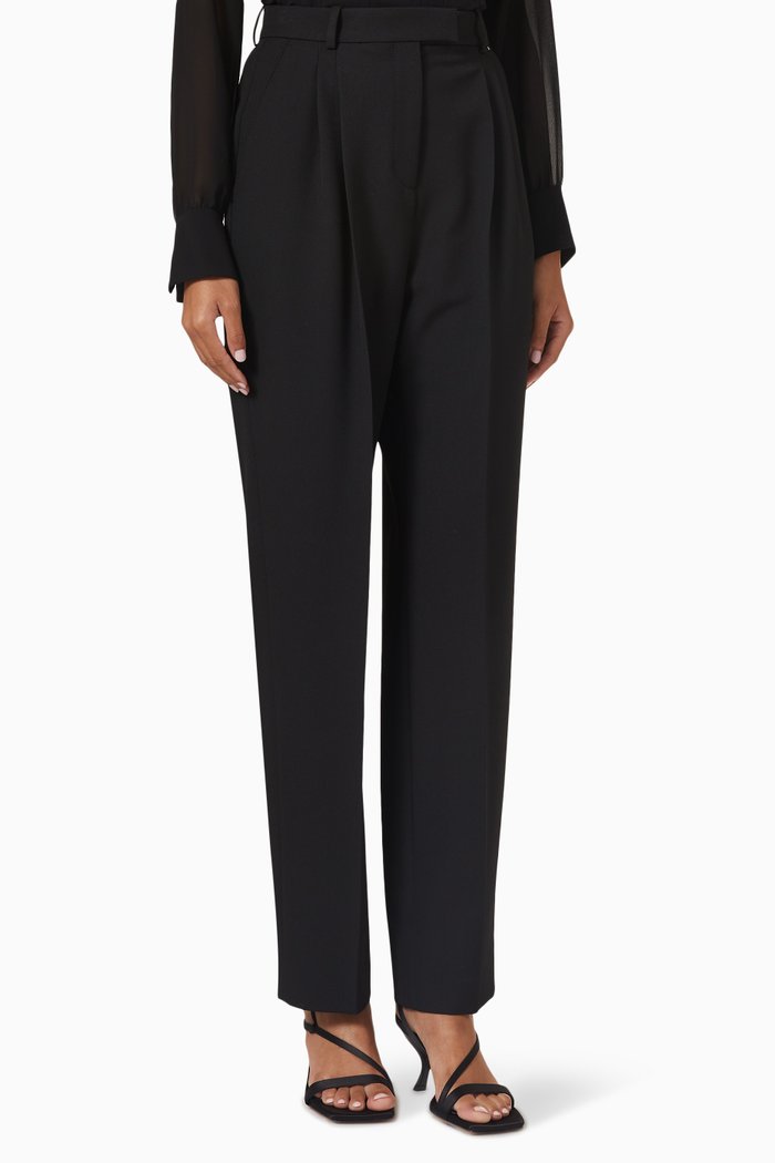 Pleated Straight-leg Pants in Recycled Fabric, Black