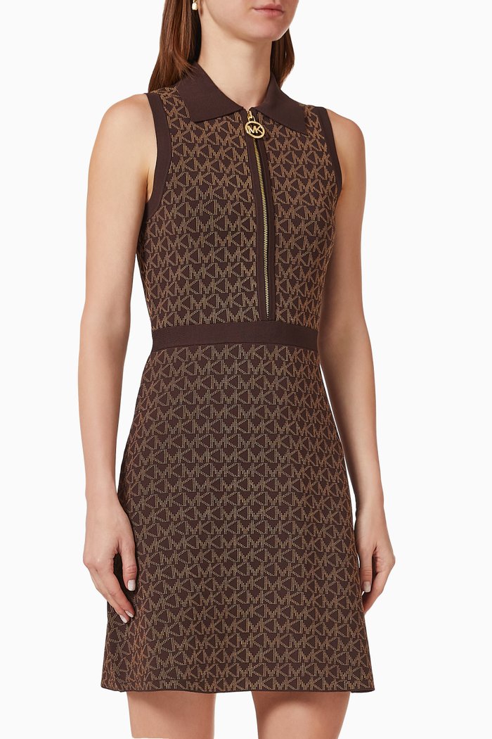 Logo Mini Dress in Jacquard, Brown