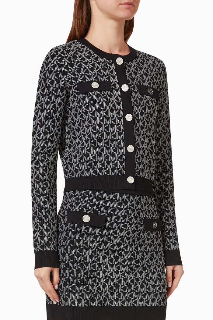 Cardigan in Logo Jacquard Viscose, Black