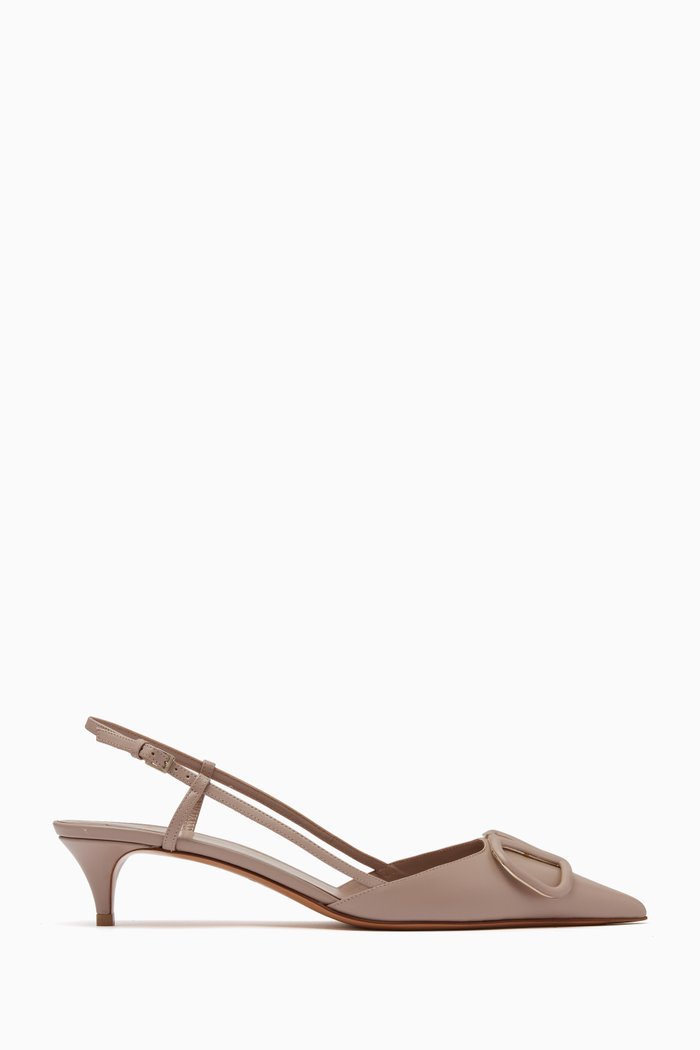 

Valentino Garavani VLOGO Slingback 40 Pumps in Smooth Leather, Neutral