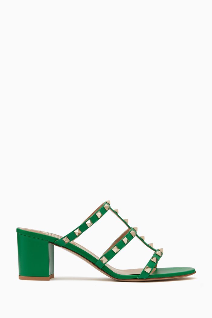 

Valentino Garavani Rockstud 60 Slide Sandals in Leather, Green