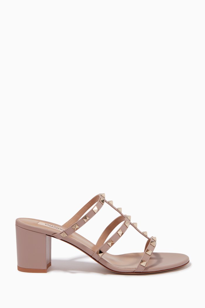 

Rockstud 60 Slide Sandals in Leather, Neutral