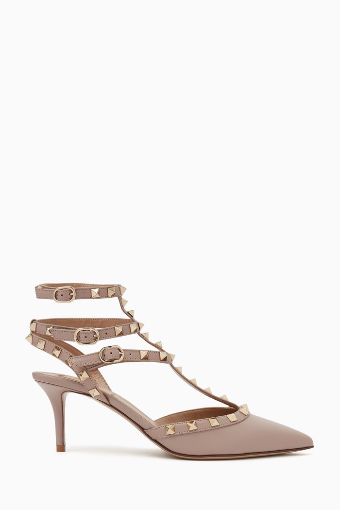 

Valentino Garavani Rockstud 65 Caged Pumps in Leather, Neutral