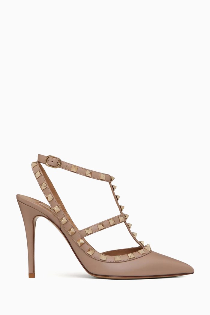 

Valentino Garavani Rockstud 100 Caged Pumps in Nappa, Neutral