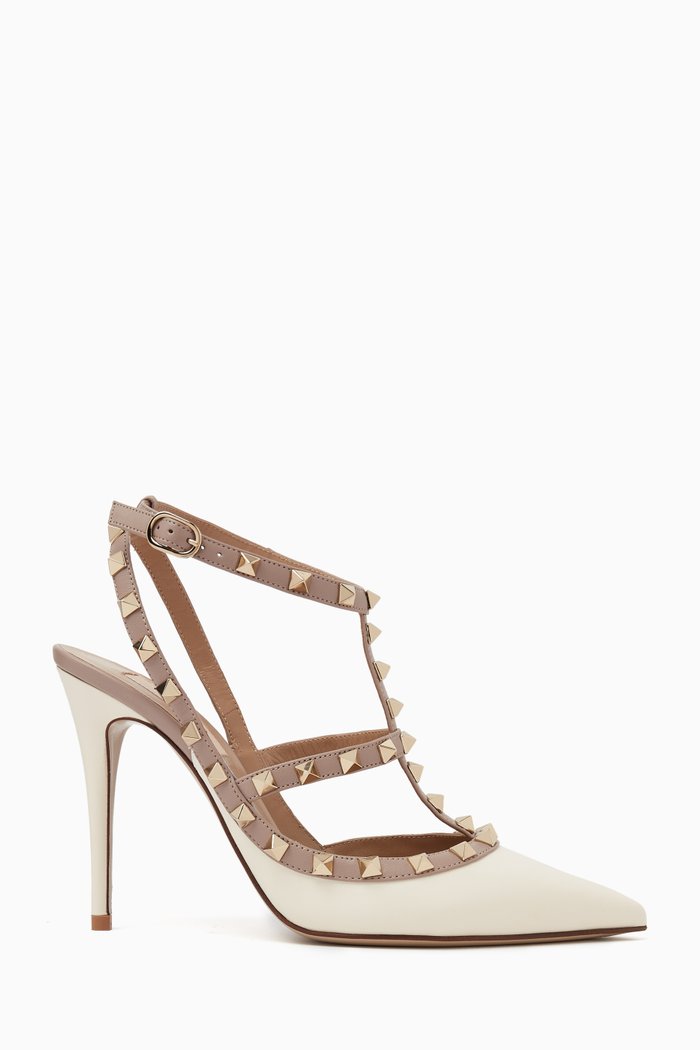 

Valentino Garavani Rockstud 100 Caged Pumps in Nappa, Neutral